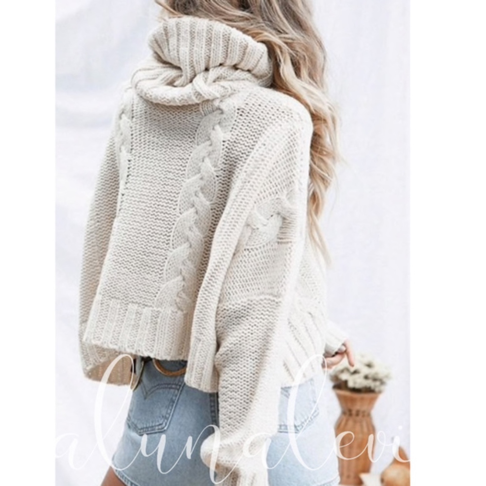 Cozy Cream Chunky Knit Turtleneck Sweater Top - Picture 3 of 4